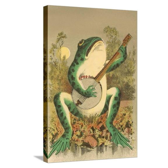 Art.com Frog Playing Banjo in Moonlight Stretched Canvas Print Wall Art, 16" x 24"