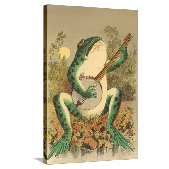 Art.com Frog Playing Banjo in Moonlight Stretched Canvas Print Wall Art, 24" x 36"
