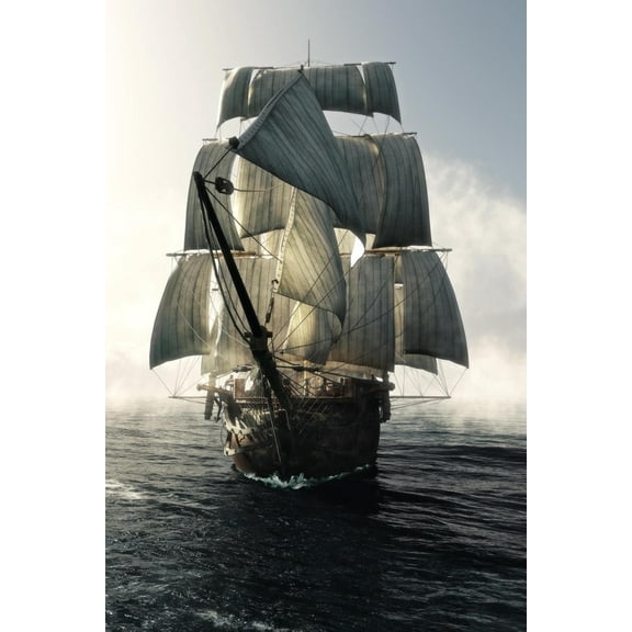 Art.com Front View of a Pirate Ship Vessel Piercing through the Fog Headed toward the Camera . 3D Rendering Art Print by Digital Storm, 16" x 24"