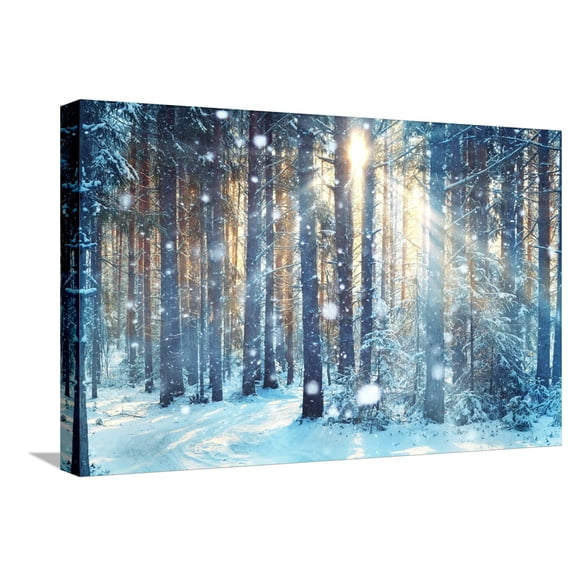 Art.com Frosty Winter Landscape in Snowy Forest Stretched Canvas Print Wall Art by Kichigin, 24" x 16"