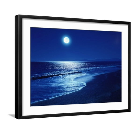 Art.com Full Moon Over the Sea Photographic Print, Black Frame Wall Art, 29" x 23"
