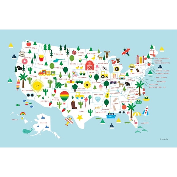 Art.com Fun USA Map Art Print by Ann Kelle, 18" x 12"