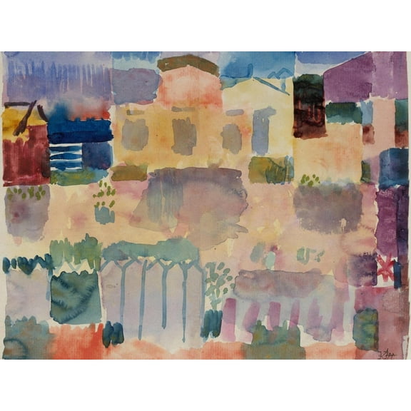Art.com GARDEN IN St. Germain, EUROPEAN QUARTER NEAR Tunis, by Paul Klee, 1914, Swiss Watercolor Painting. Art Print, 32" x 24"