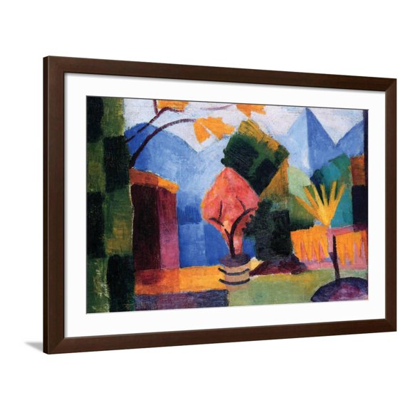 Art.com Garden On The Lake of Thun Art Print by Auguste Macke, Brown Frame Wall Art, 44" x 32"