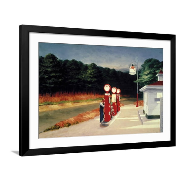 Art.com Gas, 1940 Art Print by Edward Hopper, Black Frame Wall Art, 44" x 32"