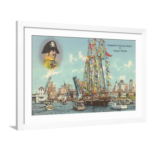 Art.com Gasparilla Entering Harbor, Tampa, Florida Art Print, White Frame Wall Art, 44" x 32"