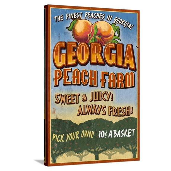 Art.com Georgia - Peach Farm Stretched Canvas Print Wall Art by Lantern Press, 24" x 36"