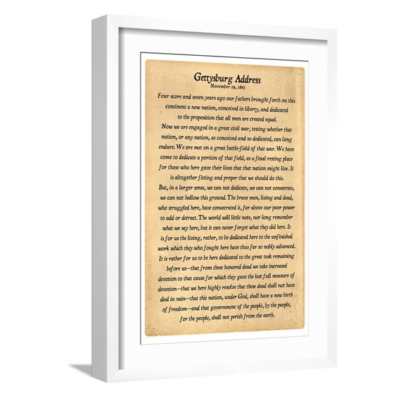 Art.com Gettysburg Address Full Text Art Print, White Frame Wall Art, 17" x 23"