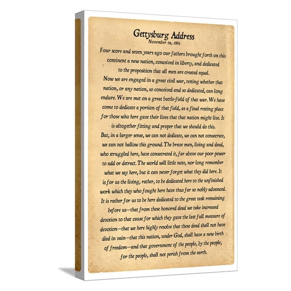 Art.com Gettysburg Address Full Text Stretched Canvas Print Wall Art, 12" x 18"