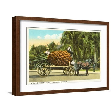 Art.com Giant Pineapple on Wagon, Florida Art Print, Brown Frame Wall Art, 23" x 17"