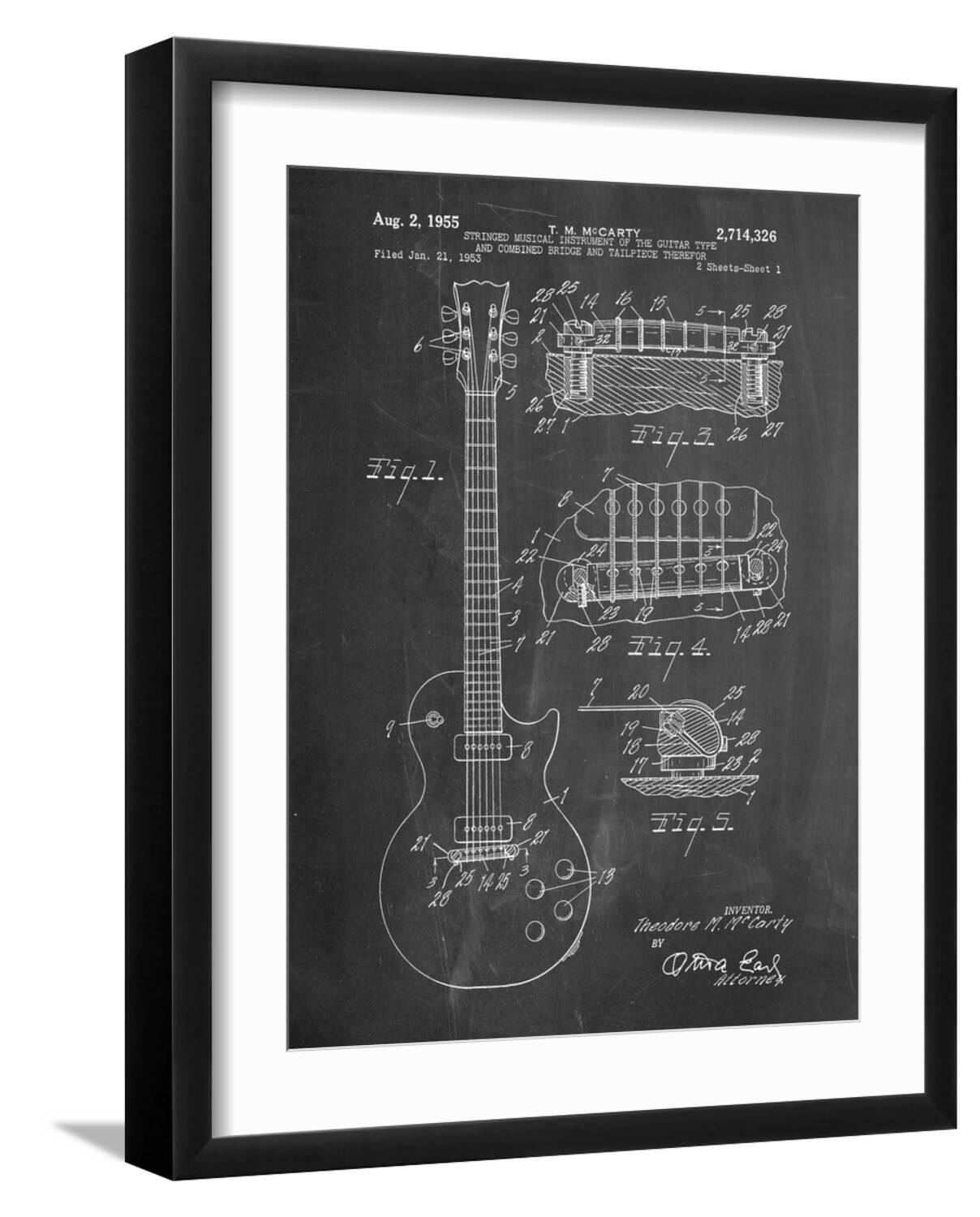 Art.com Gibson Les Paul Guitar Patent Art Print by Cole Borders, Black Frame Wall Art, 17" x 21"