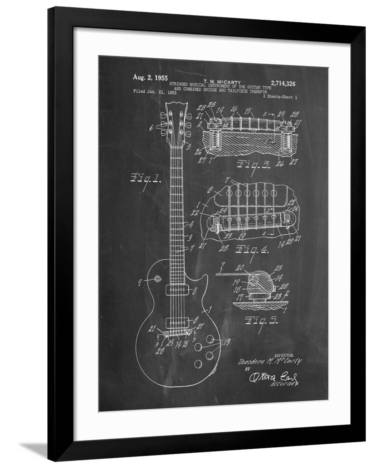 Art.com Gibson Les Paul Guitar Patent Art Print by Cole Borders, Black ...