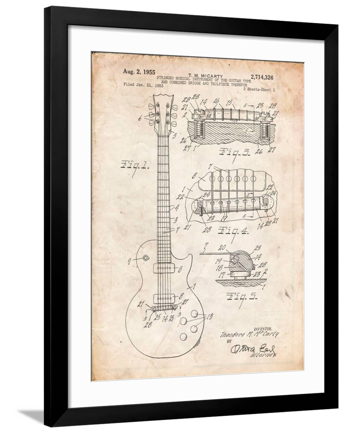 Art.com Gibson Les Paul Guitar Patent Art Print by Cole Borders, Black Frame Wall Art, 32" x 40"