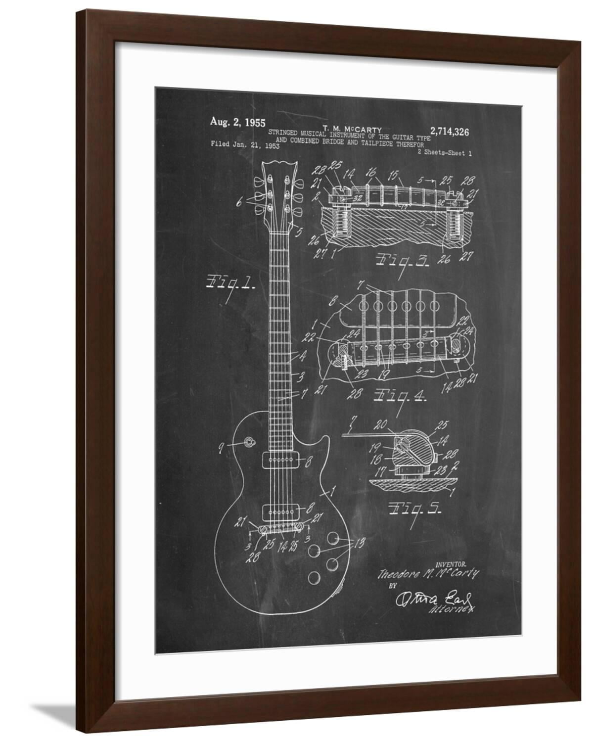 Art.com Gibson Les Paul Guitar Patent Art Print by Cole Borders, Brown Frame Wall Art, 32" x 40"