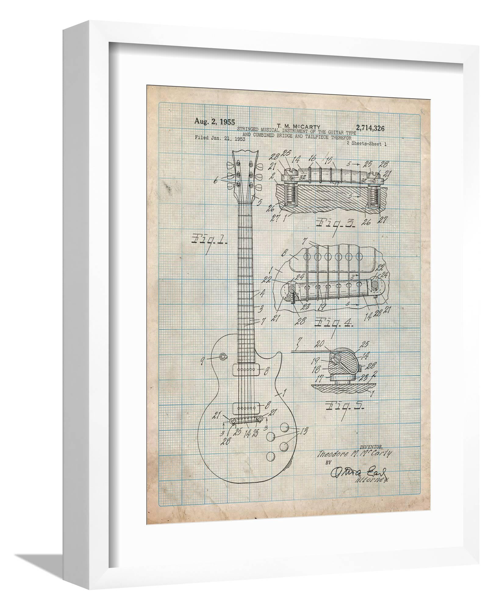 Art.com Gibson Les Paul Guitar Patent Art Print by Cole Borders, White ...