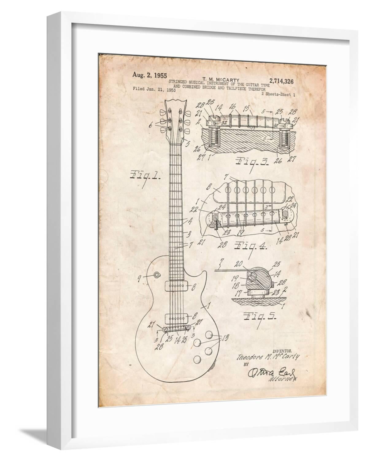 Art.com Gibson Les Paul Guitar Patent Art Print by Cole Borders, White ...