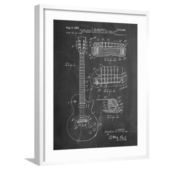 Art.com Gibson Les Paul Guitar Patent Art Print by Cole Borders, White Frame Wall Art, 23" x 29"