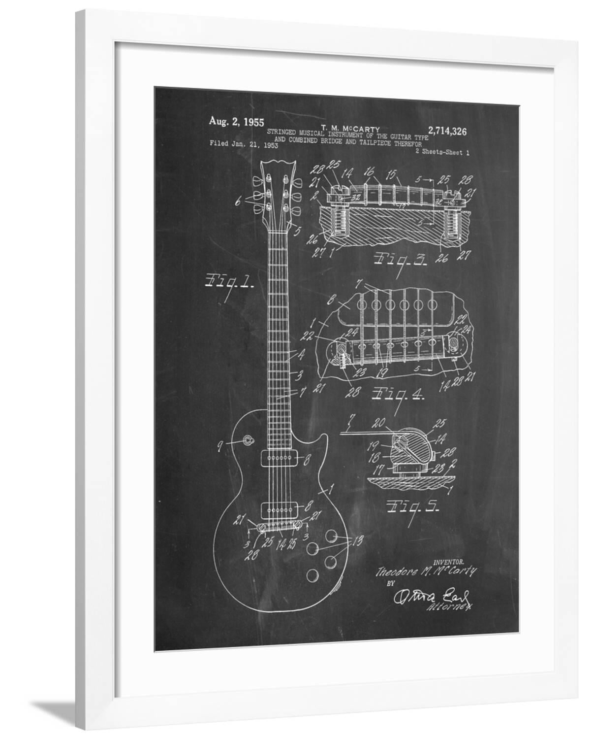 Art.com Gibson Les Paul Guitar Patent Art Print by Cole Borders, White ...