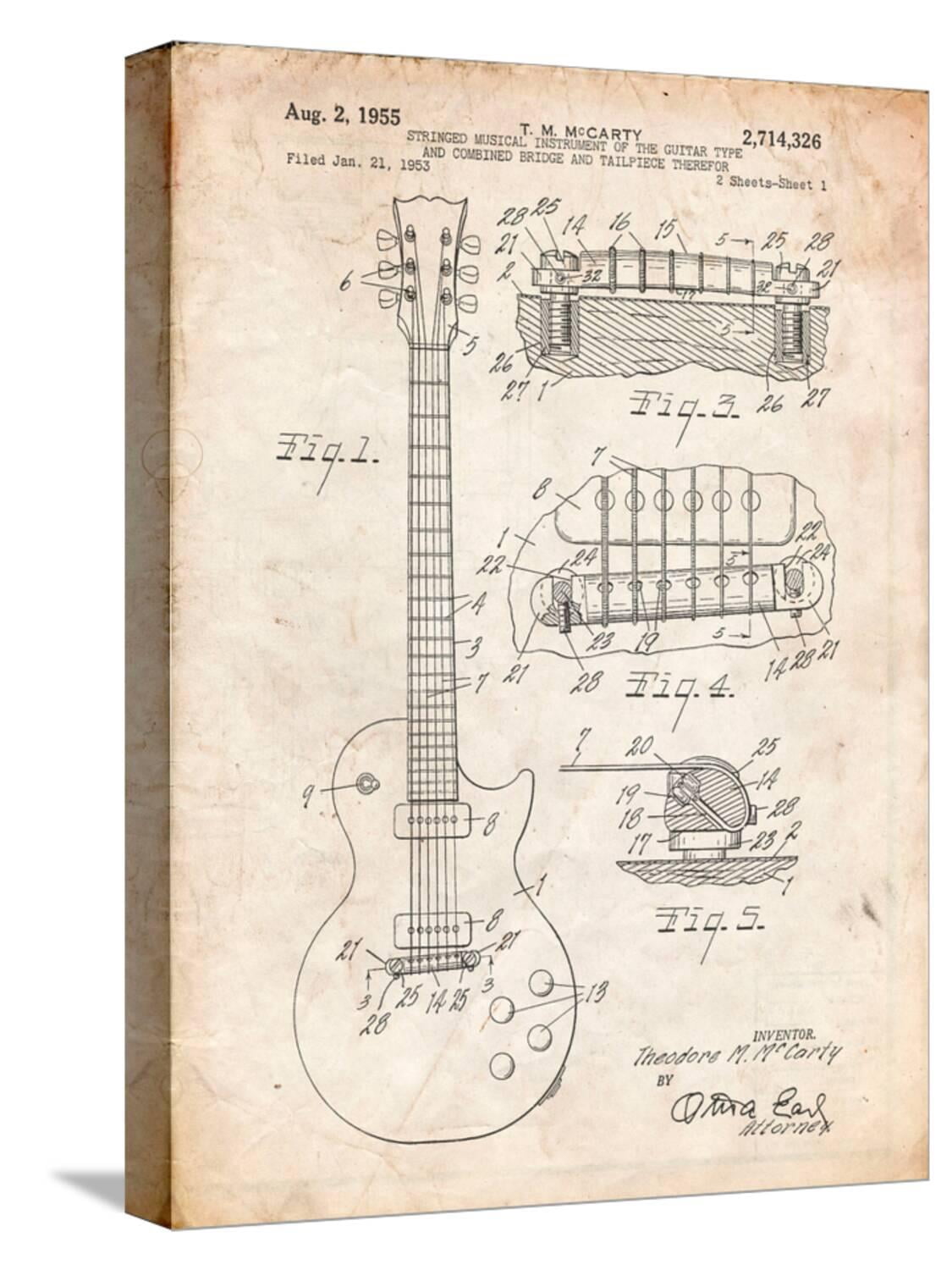 Art.com Gibson Les Paul Guitar Patent Stretched Canvas Print Wall Art by Cole Borders, 12" x 16"