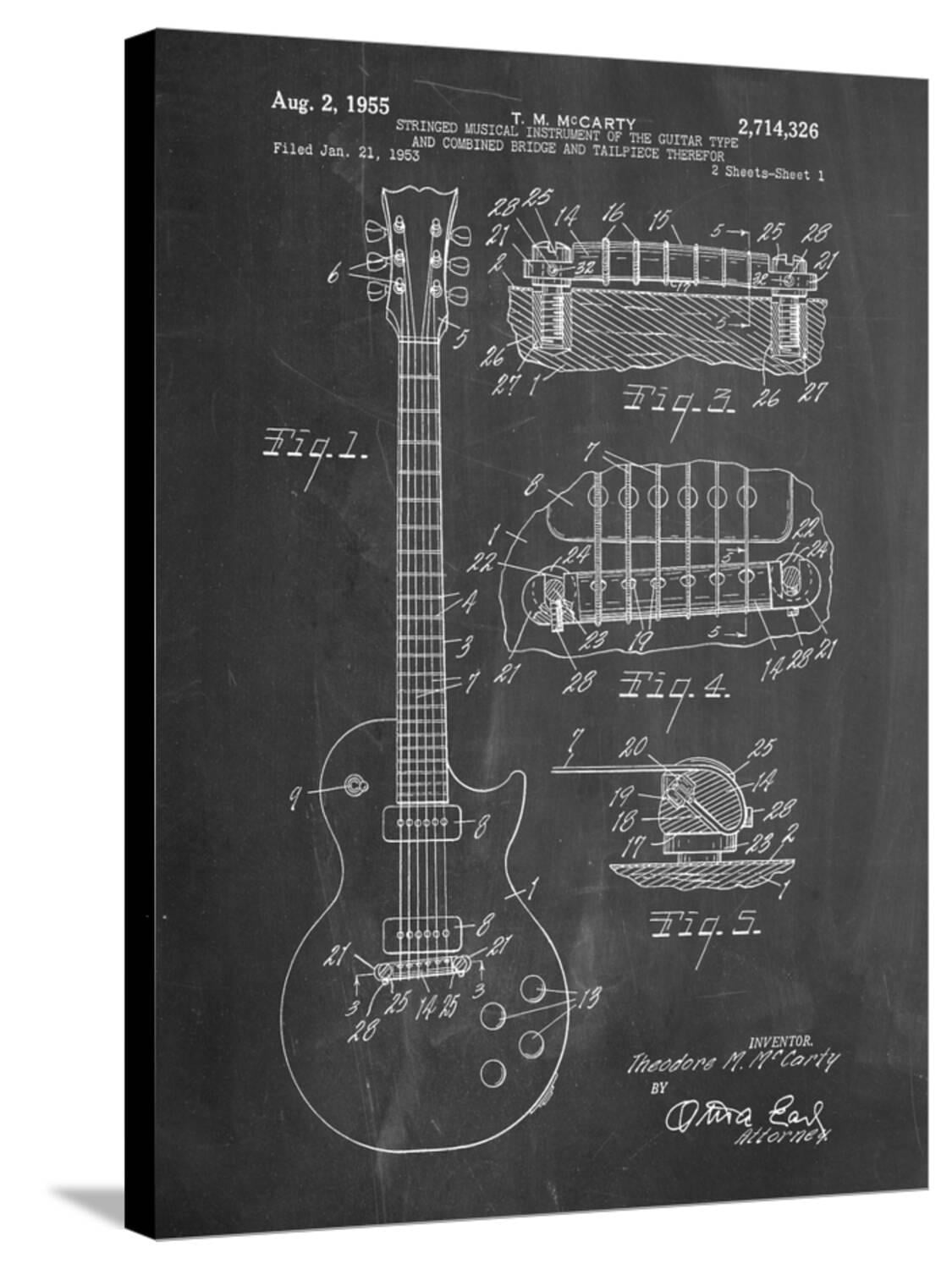 Art.com Gibson Les Paul Guitar Patent Stretched Canvas Print Wall Art by Cole Borders, 24" x 32"