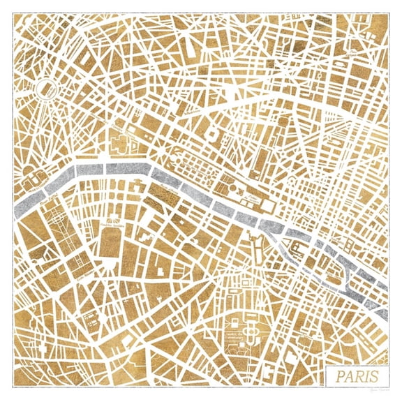 Art.com Gilded Paris Map Art Print by Laura Marshall, 16" x 16"