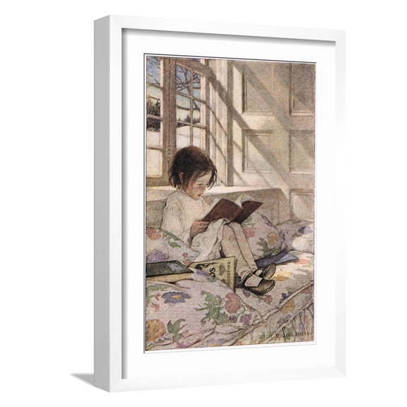 Art.com A Girl Reading, from 'A Child's Garden of Verses' by Robert Louis Stevenson, Published 1885 Giclee Print by Jessie Willcox-Smith, White Frame Wall Art, 17" x 23"