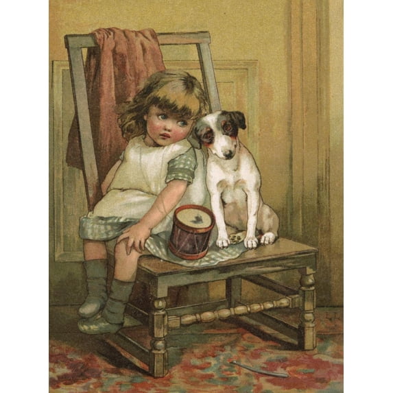 Art.com Girl and Dog, Drum C1880 Art Print, 24" x 32"