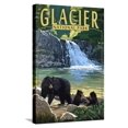 thumbnail image 1 of Art.com Glacier National Park - Bear Family and Waterfall Stretched Canvas Print Wall Art by Lantern Press, 16" x 24", 1 of 4