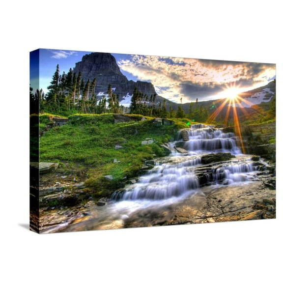 Art.com Glacier National Park, Montana - Mt. Reynolds and Sun Rays Stretched Canvas Print Wall Art by Lantern Press, 24" x 16"