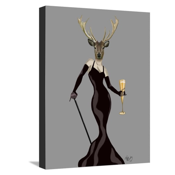 Art.com Glamour Deer in Black Stretched Canvas Print Wall Art by Fab Funky, 12" x 16"