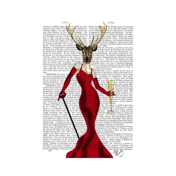 Art.com Glamour Deer in Red Art Print by Fab Funky, 24" x 32"