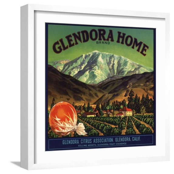 Art.com Glendora Home Brand - Glendora, California - Citrus Crate Label Art Print by Lantern Press, White Frame Wall Art, 21" x 21"