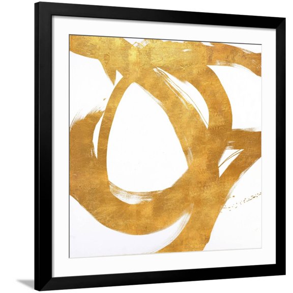 Art.com Gold Circular Strokes I Art Print by Megan Morris, Black Frame Wall Art, 38" x 38"