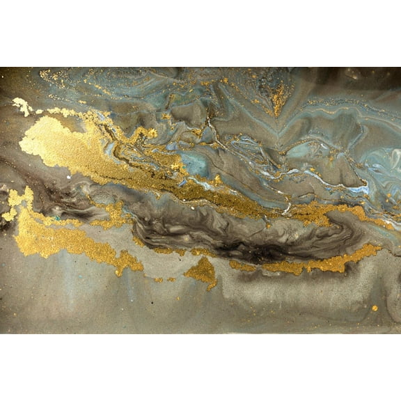 Art.com Gold Marbling Texture Design. Blue and Golden Marble Pattern. Fluid Art. Art Print by Ana Babii, 18" x 12"