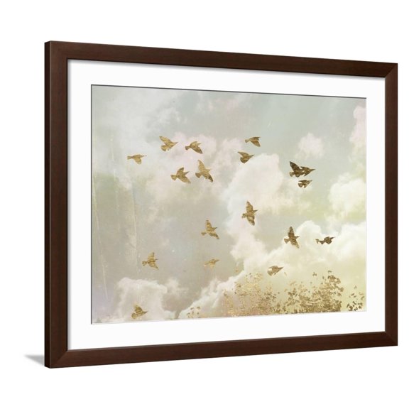 Art.com Golden Flight II Art Print by Jennifer Goldberger, Brown Frame Wall Art, 40" x 32"