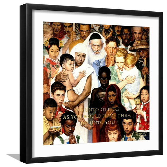 Art.com Golden Rule (Do unto others), April 1,1961 Giclee Print by Norman Rockwell, Black Frame Wall Art, 21" x 21"