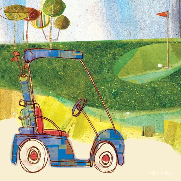 Art.com Golf Cart in Blue Art Print by Robbin Rawlings, 24" x 24"