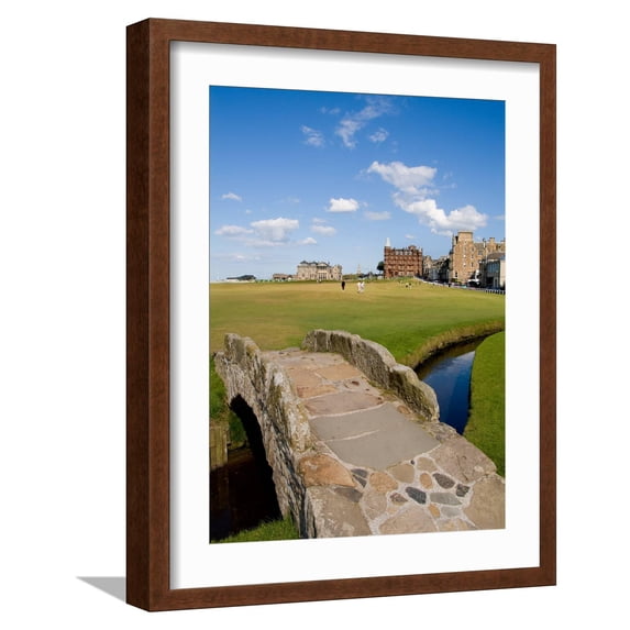 Art.com Golfing the Swilcan Bridge on the 18th Hole, St Andrews Golf Course, Scotland Photographic Print by Bill Bachmann, Brown Frame Wall Art, 17" x 21"