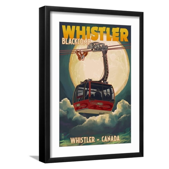 Art.com Gondola and Full Moon - Whistler, Canada Art Print by Lantern Press, Black Frame Wall Art, 17" x 23"