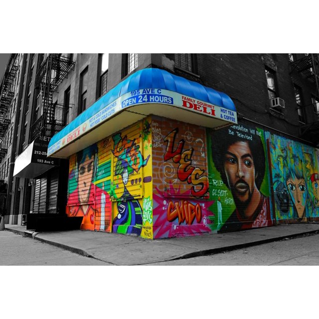 Graffiti on storefronts in NYC Photo, 36" x 24"