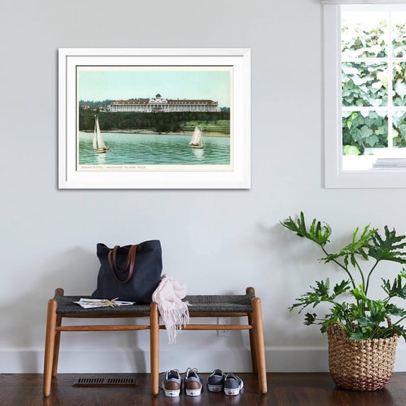 Art.com Grand Hotel, Mackinac Island, Michigan Art Print, White Frame Wall Art, 44" x 32"