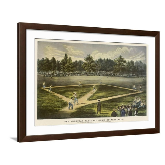 Art.com Grand Match for the Championship at the Elysian Fields Hoboken New Jersey Photographic Print by Currier & Ives, Brown Frame Wall Art, 44" x 32"
