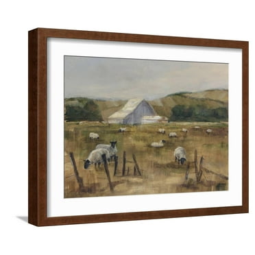 Art.com Grazing Sheep I Art Print by Ethan Harper, Brown Frame Wall Art, 21" x 17"