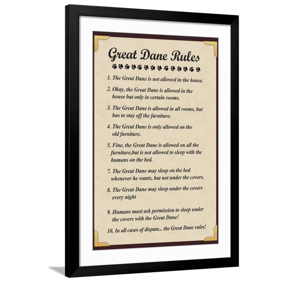 Art.com Great Dane House Rules Art Print, Black Frame Wall Art, 32" x 44"