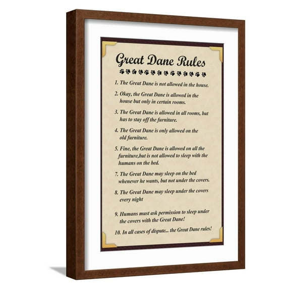 Art.com Great Dane House Rules Art Print, Brown Frame Wall Art, 17" x 23"