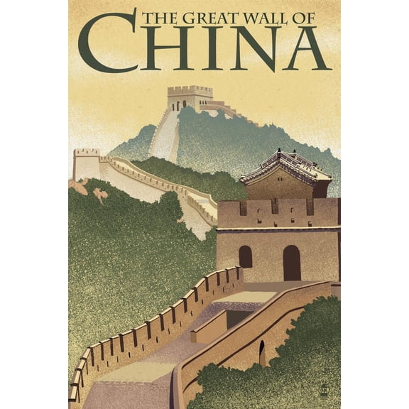 Art.com Great Wall of China - Lithograph Style Art Print by Lantern Press, 12" x 18"