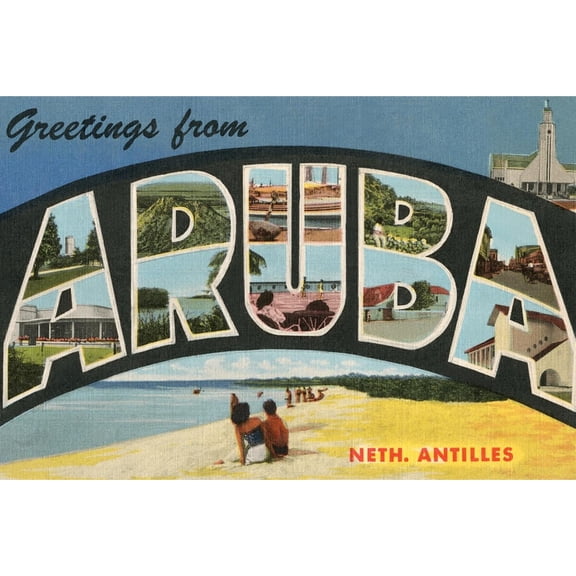 Art.com Greetings from Aruba, Netherland Antilles Art Print, 18" x 12"