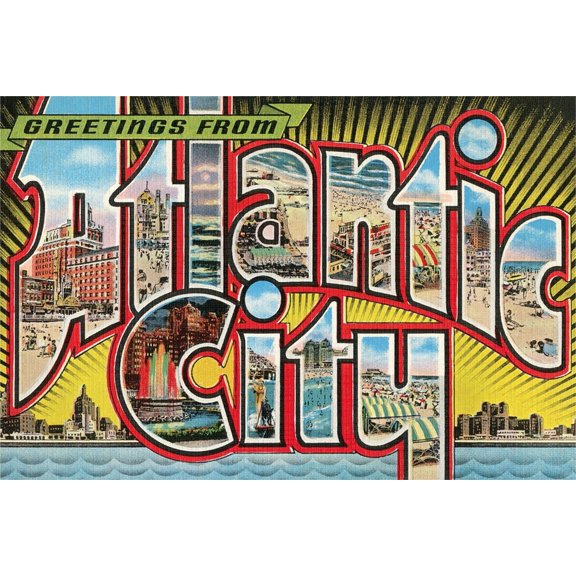 Art.com Greetings from Atlantic City, New Jersey Art Print, 18" x 12"