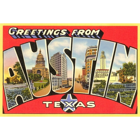 Art.com Greetings from Austin, Texas Art Print, 18" x 12"