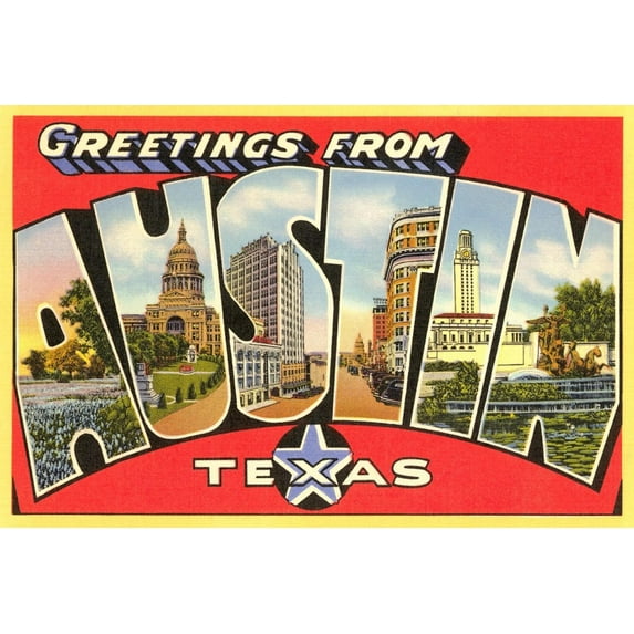 Art.com Greetings from Austin, Texas Art Print, 24" x 16"